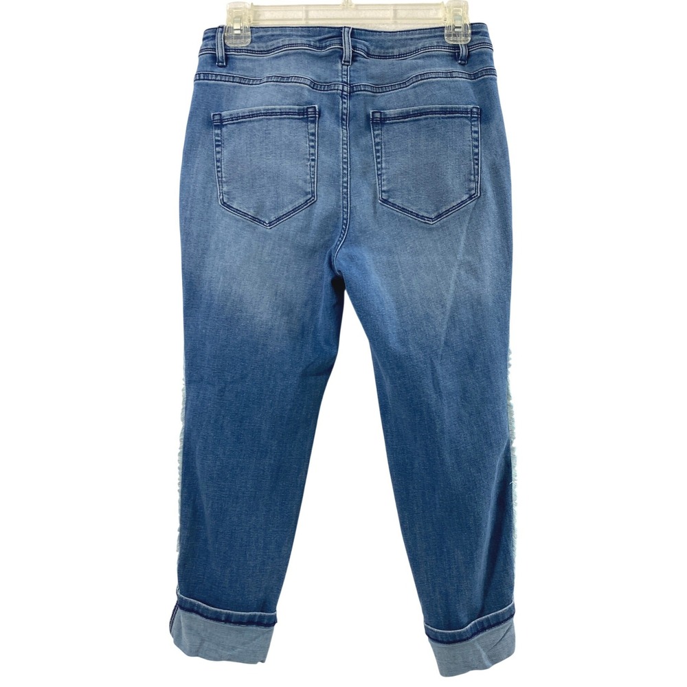 J.Jill‎ Denim High Rise Cropped Jeans Womens 6P Blue Fringe Side Stripe Pockets - Picture 3 of 13